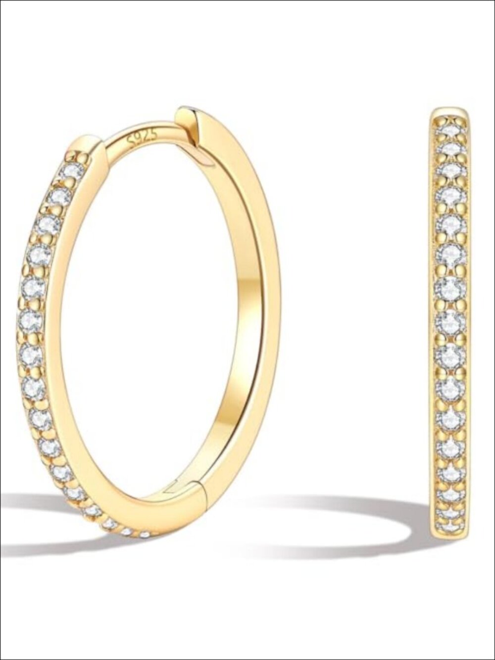 16MM Gold Plated Hoop Earrings Cubic Zirconia Huggies